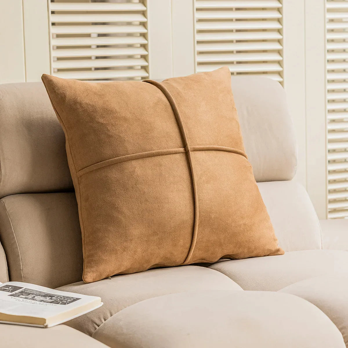 DecorBites™ Brown Geometric Embroidery Plush Cushion Cover, Nordic Luxury Home Decor Pillow Case