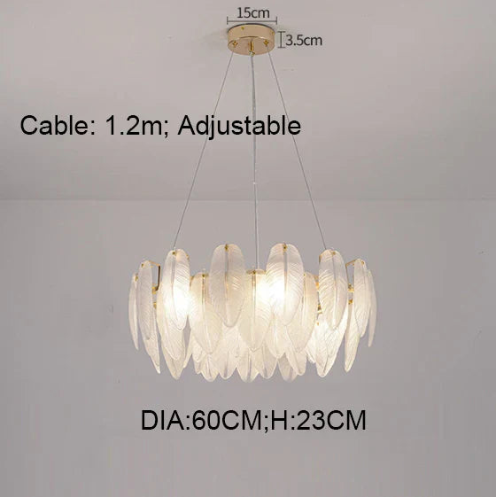 DecorBites™ Gold Feather Chandelier LED Pendant Light for Home Decor