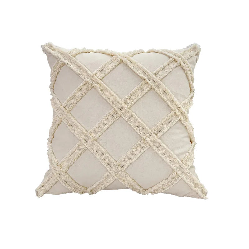 DecorBites™ Boho Geometry Fringed Patchwork Cushion Cover - Decorative Pillowcase