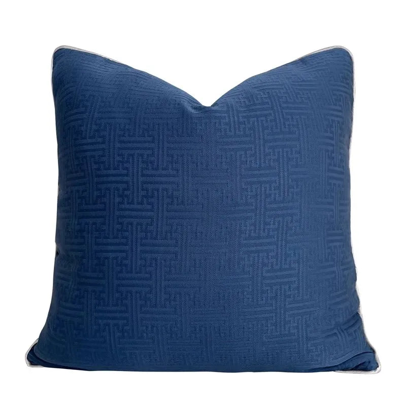 DecorBites™ Chinoiserie Blue Peony Floral Jacquard Cushion Cover - Oriental Art Decor for Sofa