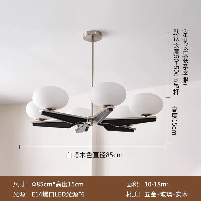 Lámpara de araña LED DecorBites™ de madera color crema, diseño moderno para sala de estar y dormitorio