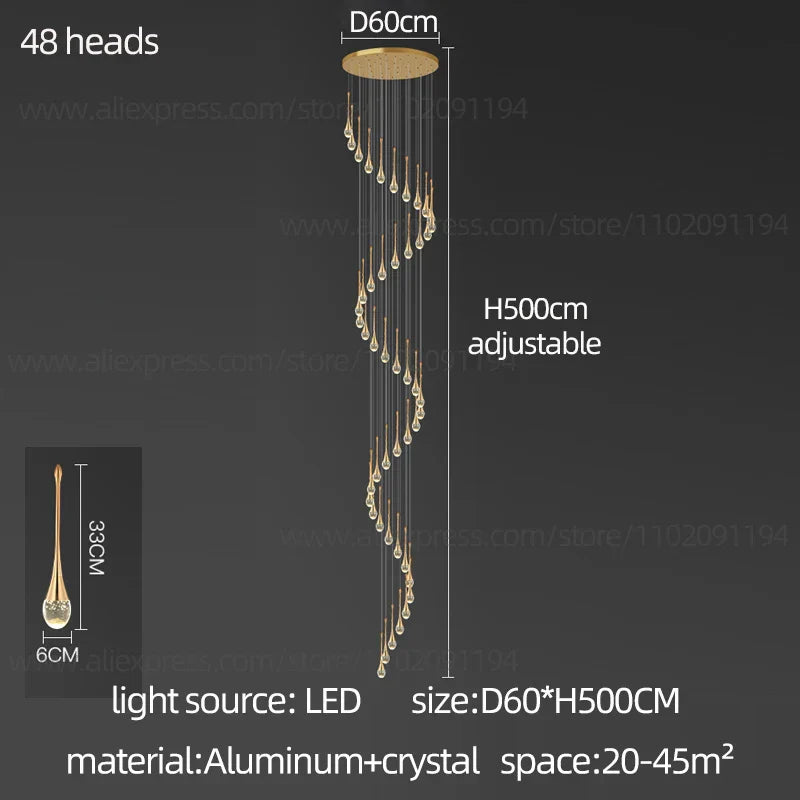 DecorBites™ Crystal Chandelier: Modern LED Hanging Lamp for Living Room, Villa, and Staircase