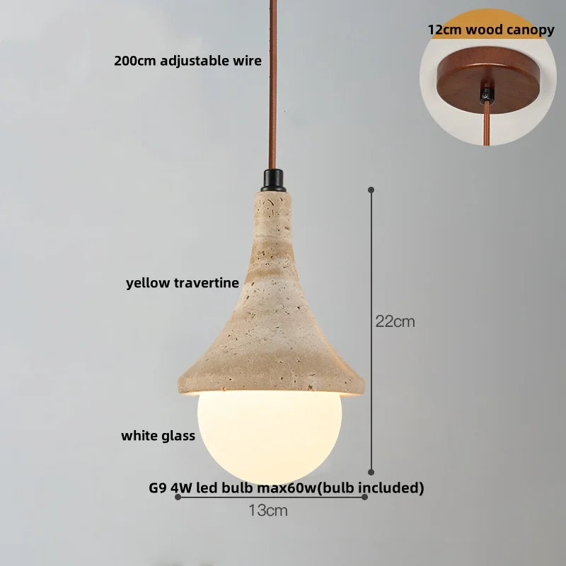DecorBites™ LED Gourd Pendant Light Fixture with Yellow Travertine and White Glass
