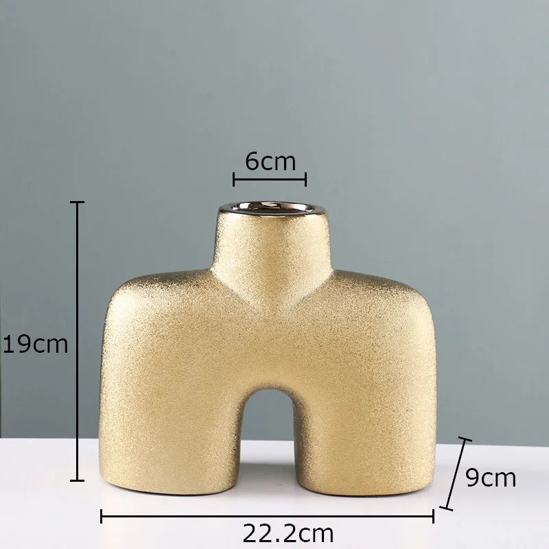 DecorBites™ Gold Geometry Ceramic Vase Desk Decoration Modern Floral Room Decor Vase