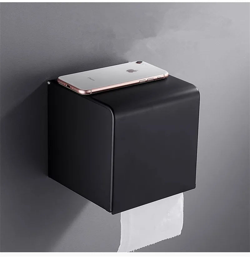DecorBites™ Black Aluminum Bathroom Paper Holder: Elegant Tissue Box Rack & Toilet Paper Holder