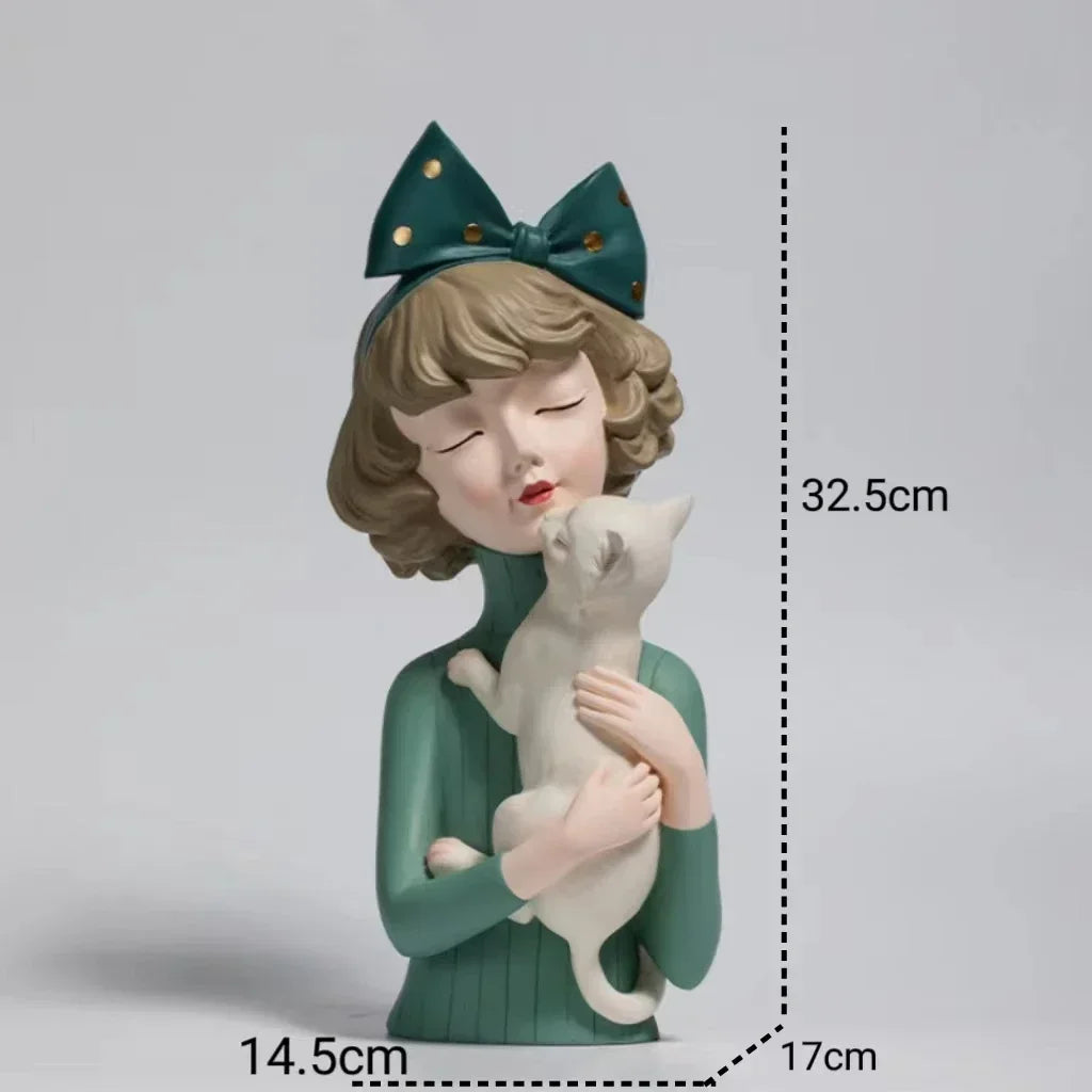 DecorBites™ Bowknot Cat Girl Statue: Cute Home Decor for Living Room, Bedroom, Desktop