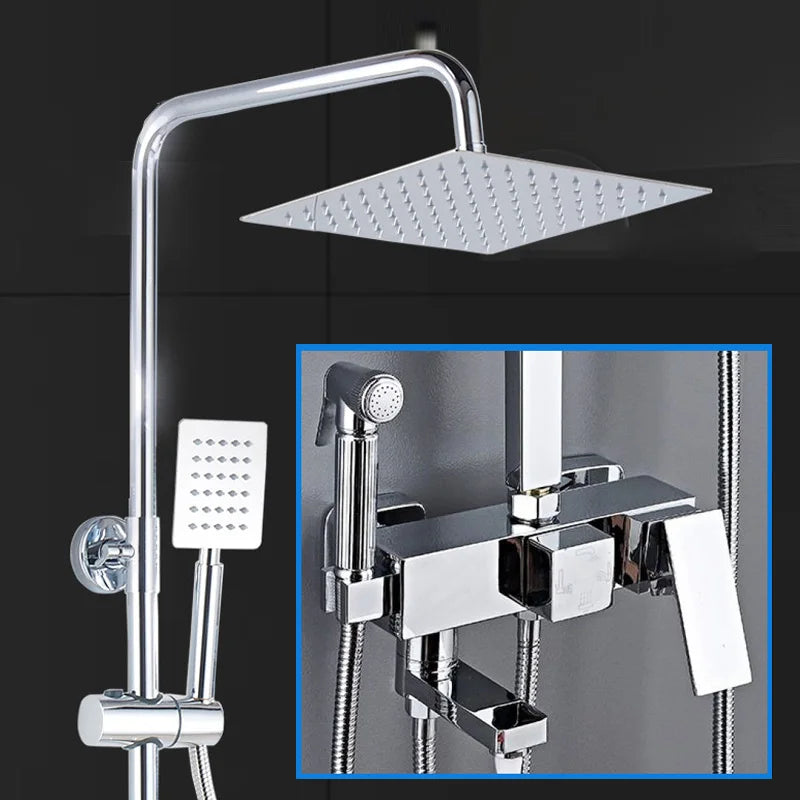 DecorBites™ Bathroom Rainfall Shower Faucet Set with Hand Sprayer - Wall Mounted Chrome Copper