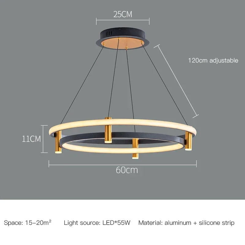 DecorBites™ Black Ring LED Pendant Chandelier for Table Dining Living Kitchen Island Lighting