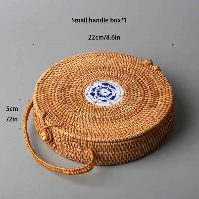 DecorBites™ Handwoven Rattan Storage Box with Lid - Kitchen Organizer & Decorative Basket