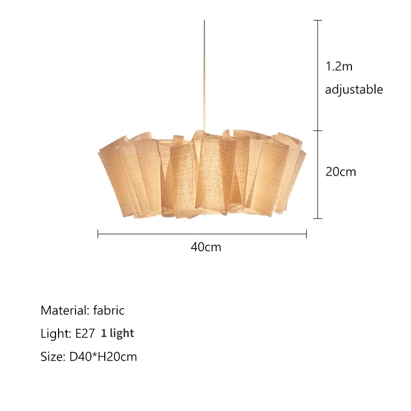 Lámpara colgante DecorBites™ de tela color blanco crema para comedor, diseño minimalista nórdico hecho a mano