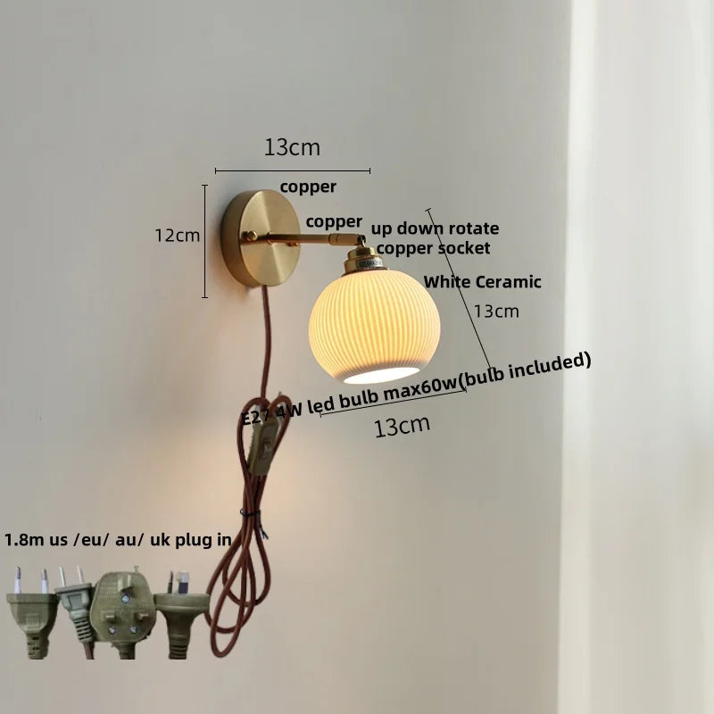 DecorBites™ Ceramic LED Wall Light with Pull Chain Switch, Nordic Modern Design