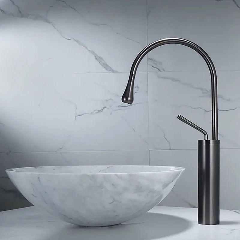 DecorBites™ Gun Grey Brass Basin Faucet Hot Cold Kitchen Sink Water Crane Swivel