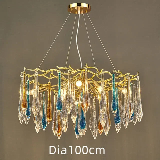 DecorBites™ Crystal Water Drop LED Chandeliers: Modern Luxury Branch Design for Living & Dining Rooms
