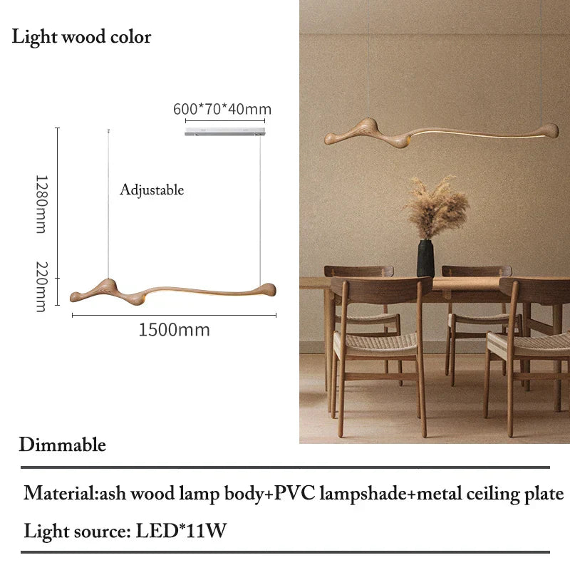 DecorBites™ Ash Wood LED Pendant Lights: Dimmable, RC/APP Controlled for Indoor Decor.