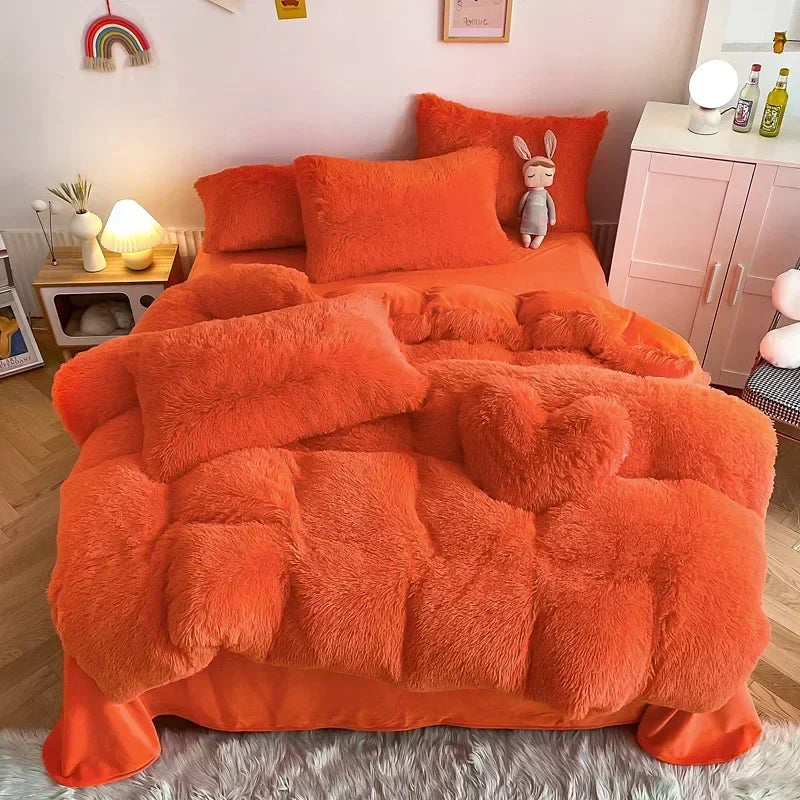 DecorBites™ Fluffy Faux Fur Bedding Set: Duvet Cover, Sheet, Pillowcase - Soft & Warm