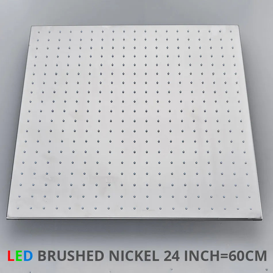 Cabezal de ducha tipo lluvia con luz LED cromada DecorBites™ de 24 pulgadas, montaje en techo, rociador superior y brazo.