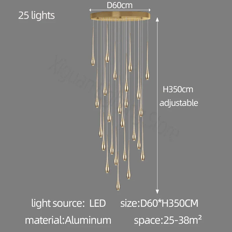 DecorBites™ Gold LED Chandelier for Duplex Villa Living Room and Staircase