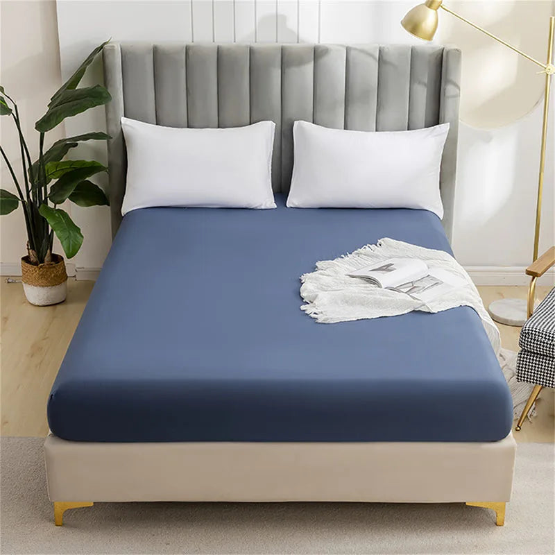 DecorBites™ Brushed Fitted Mattress Cover with Deep Pockets – European Skin-Friendly, Durable Solid Bedding