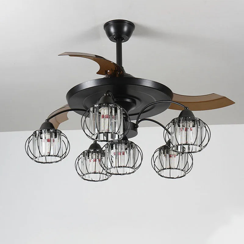 DecorBites™ Black Crystal LED Ceiling Fan Chandelier, 6/9 Heads, Remote Control, Reverse Motor