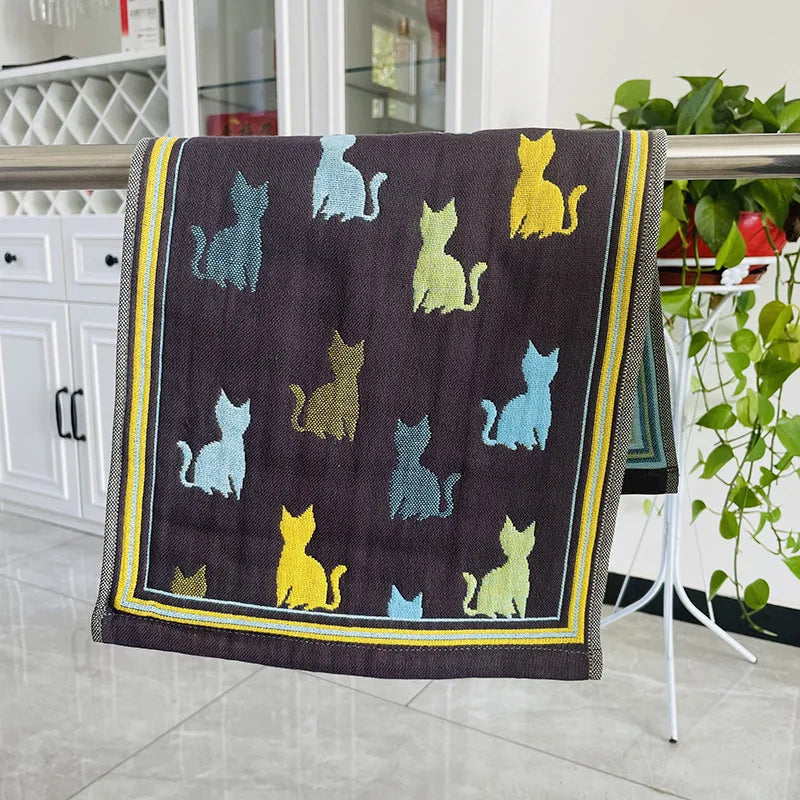 DecorBites™ Cat Gauze Hand Towels - Set of 4 | 100% Cotton, 35*40cm | Bathroom & Kitchen Essentials