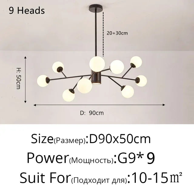 Lámpara de araña moderna DecorBites™ con forma de rama y bola de cristal - Diseño de frijol mágico para la sala de estar