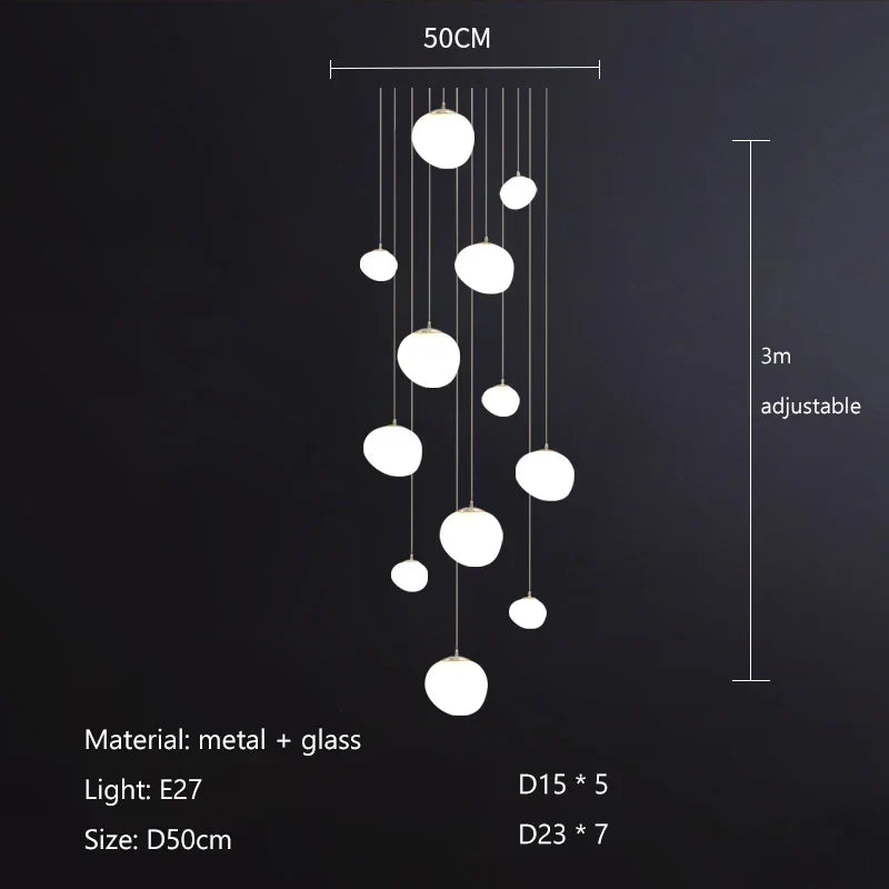 DecorBites™ Cobblestone Glass LED Pendant Lights Chandelier for Villa Hotel Loft Stairway