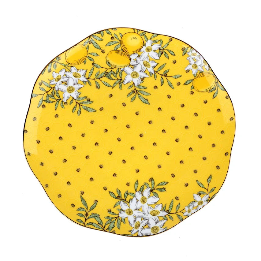 DecorBites™ Lemon Tree Bone China Tea Set: Cup, Saucer, Plates, Teacup, Black Tea Kit