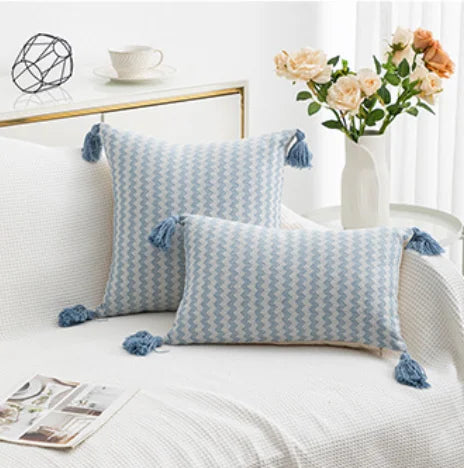 DecorBites™ Jacquard Woven Cushion Cover with Tassels - Modern Minimalist Striped Design