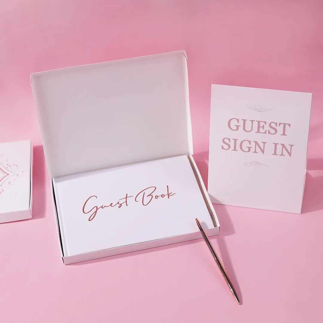 DecorBites™ Guest Book & Pen Set - Elegant 9"x7" Wedding Message Notebook