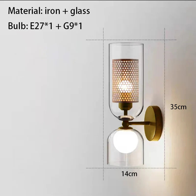 DecorBites™ Clear Glass Wall Light Sconce, Modern Bathroom Bedroom Foyer Lighting Fixtures