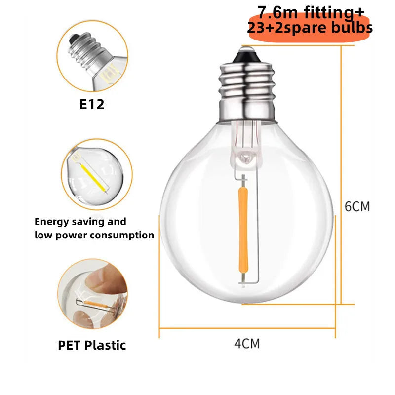 DecorBites™ G40 LED String Lights for Outdoor Festive Decor and Garden Lighting