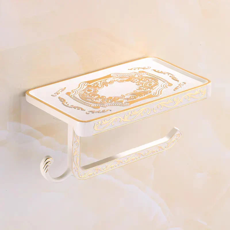 DecorBites™ Aluminum Toilet Paper Holder with Phone Rack and Hook