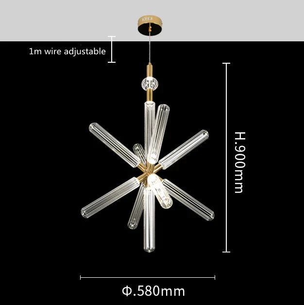 DecorBites™ Glass Tubes LED Chandelier: Modern Luxury for Living Room, Bedroom, Hotel & Aisle