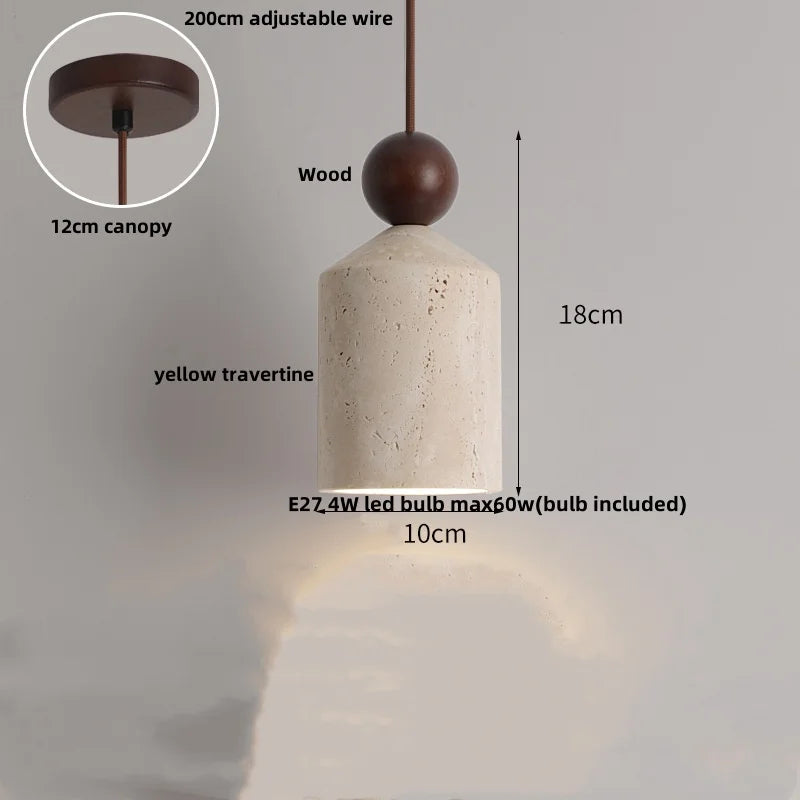 مصباح معلق DecorBites™ LED بمقبض ومفتاح من الترافرتين الأصفر والنحاسي من Wabi Sabi