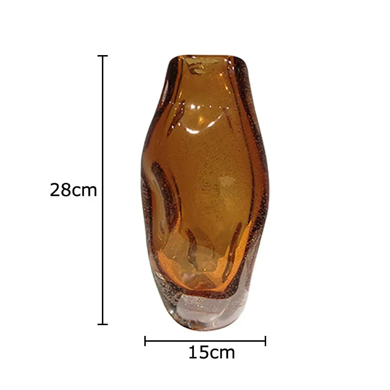 DecorBites™ Amber Glass Vase & Artificial Flower Desk Decoration for Room Aesthetic