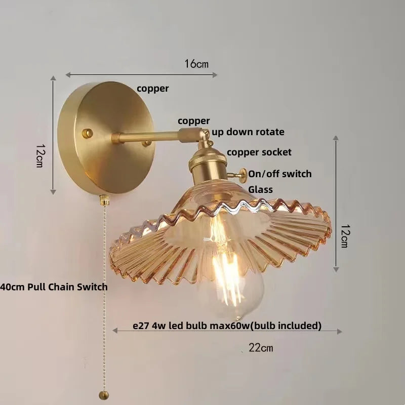 Decorbites™ Grüne Glas-LED-Wandleuchten mit Zugschalter - Vintage-Kupfer-Wandleuchte