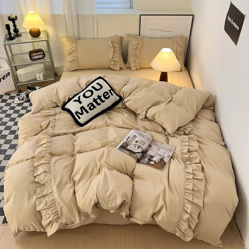 DecorBites™ Lace Patchwork Duvet Cover Set, Soft Microfiber, Full Queen Size Bed Linen Pillowcase