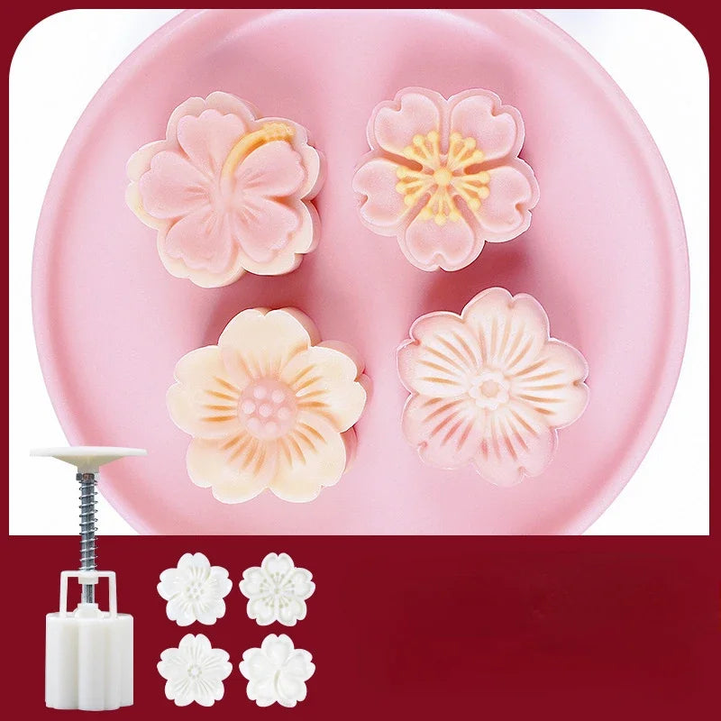 Molde DecorBites™ 3D para pastel de luna con forma de flor de cerezo, ideal para hornear durante el Festival del Medio Otoño.