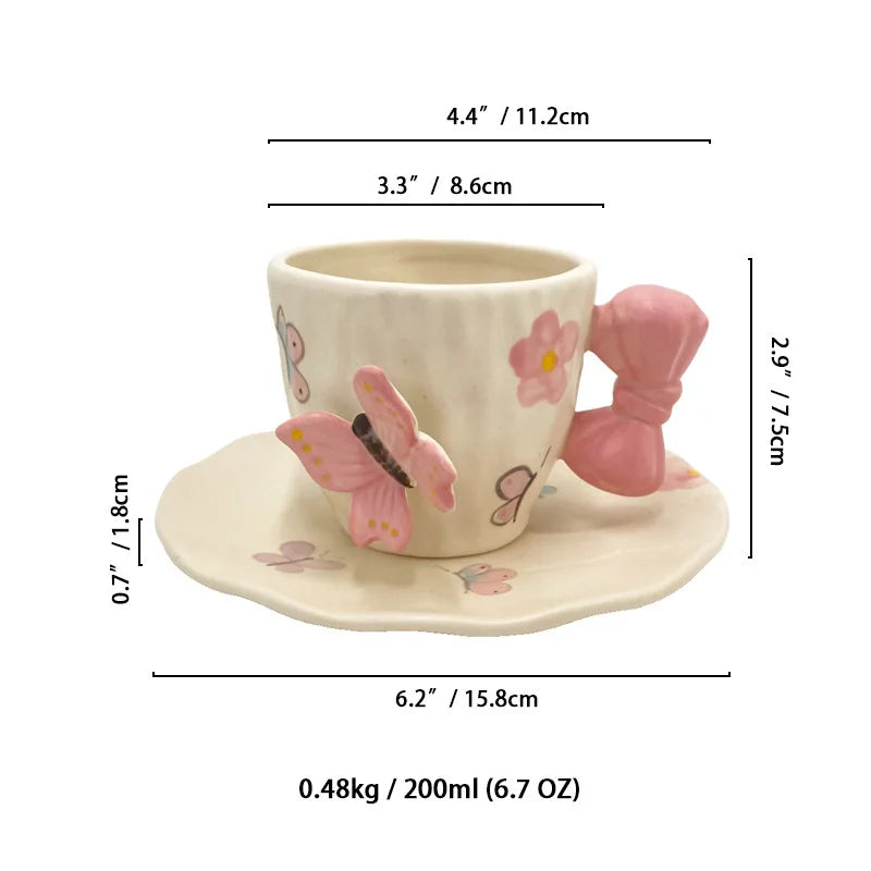 DecorBites™ Bowknot Ceramic Cup & Saucer Set for Dining Table and Coffee - Tea & Juice Mug