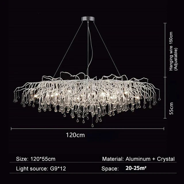 DecorBites™ Crystal Water Drop Branch Chandelier LED Lighting Fixture for Hall Living Room