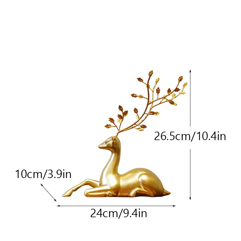 DecorBites™ Golden Deer Figurines: European Feng Shui Home Decor Sculptures