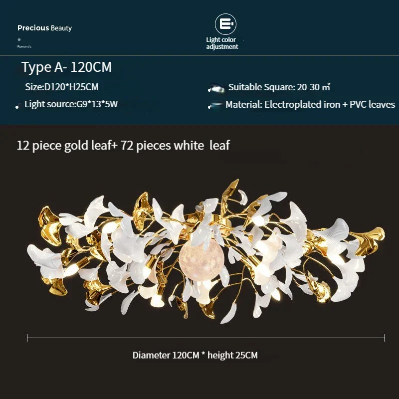 Lámpara de techo LED DecorBites™ con forma de hoja de ginkgo y metal acrílico para sala de estar