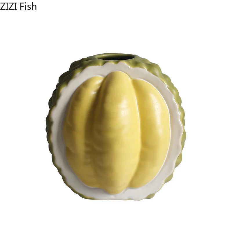 DecorBites™ Durian Ceramic Vase - Unique Table Decor for Flowers and Plants.
