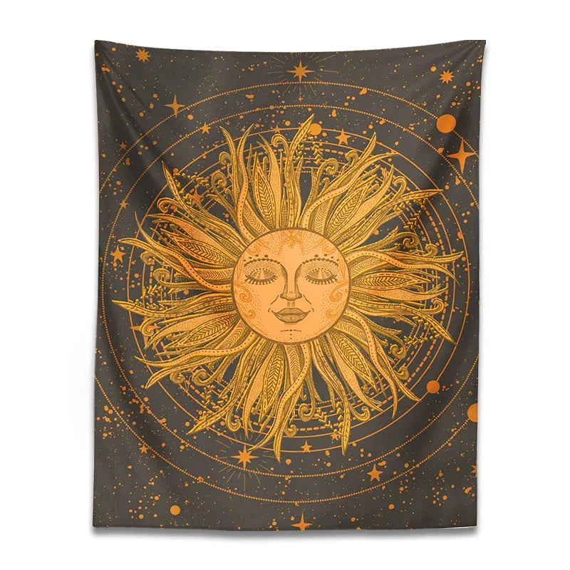 DecorBites™ Celestial Sun Moon Wall Tapestry: 70s Retro Psychedelic Room Decor Art