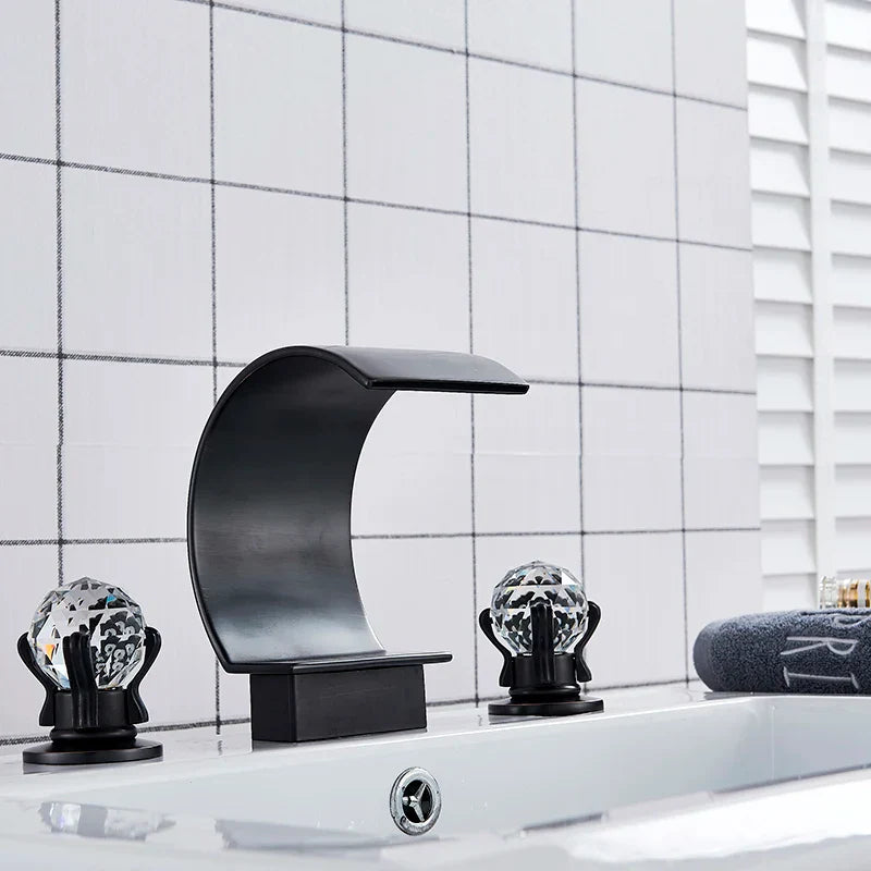 DecorBites™ Crystal Handle Gold Basin Faucet Set, Hot Cold Water Mixer Tap