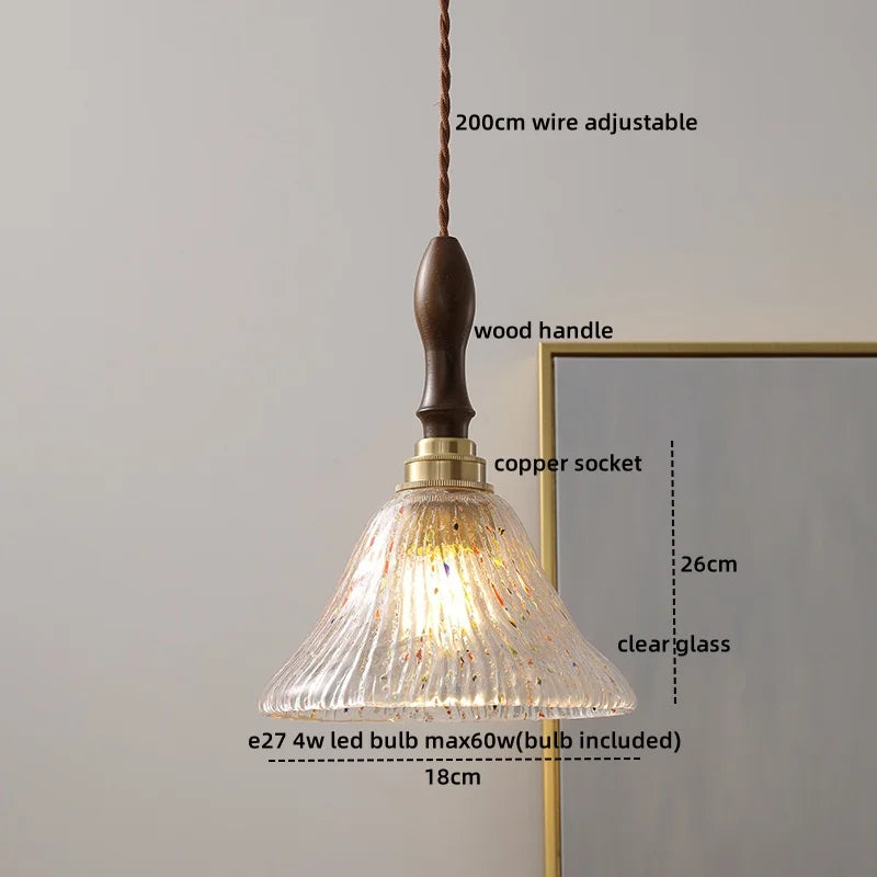 DecorBites™ Green Glass LED Pendant Lamp with Knob Switch, Copper Chandelier