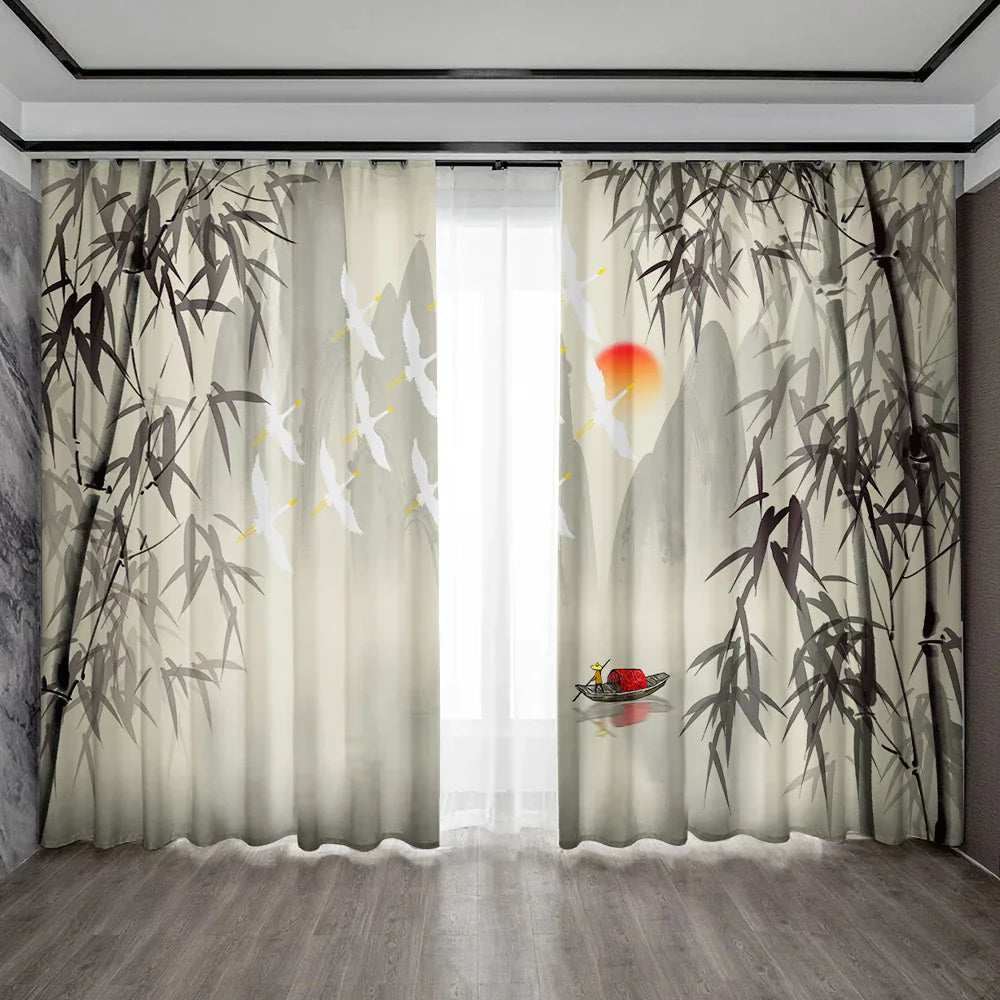 DecorBites™ Bamboo Ink Painting Curtains for Home Decoration Elegant Finish