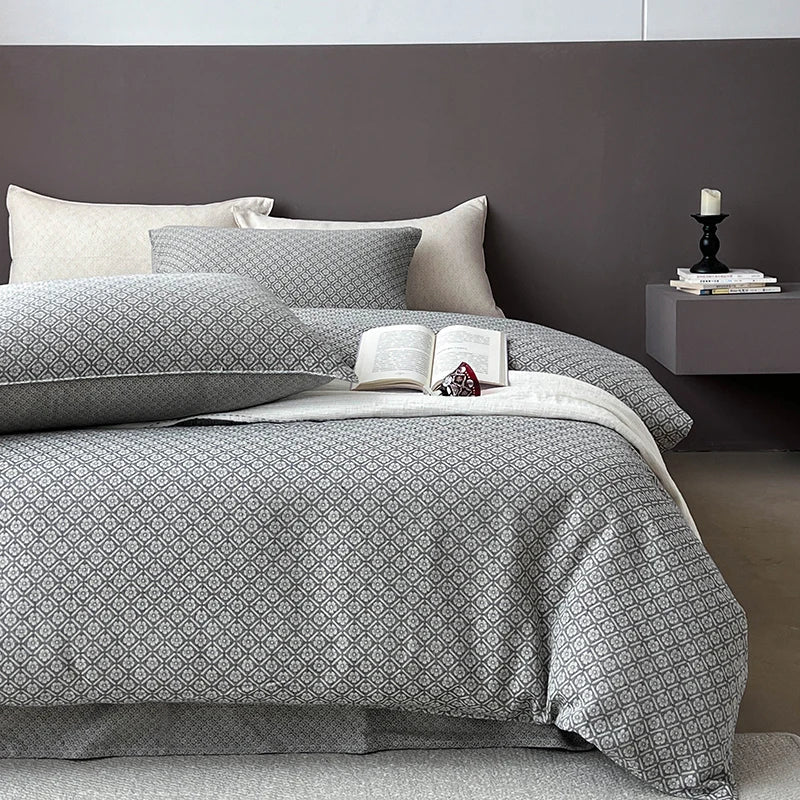 DecorBites™ Linen Cotton Jacquard Bedding Set with Duvet, Sheet, and Pillowcases