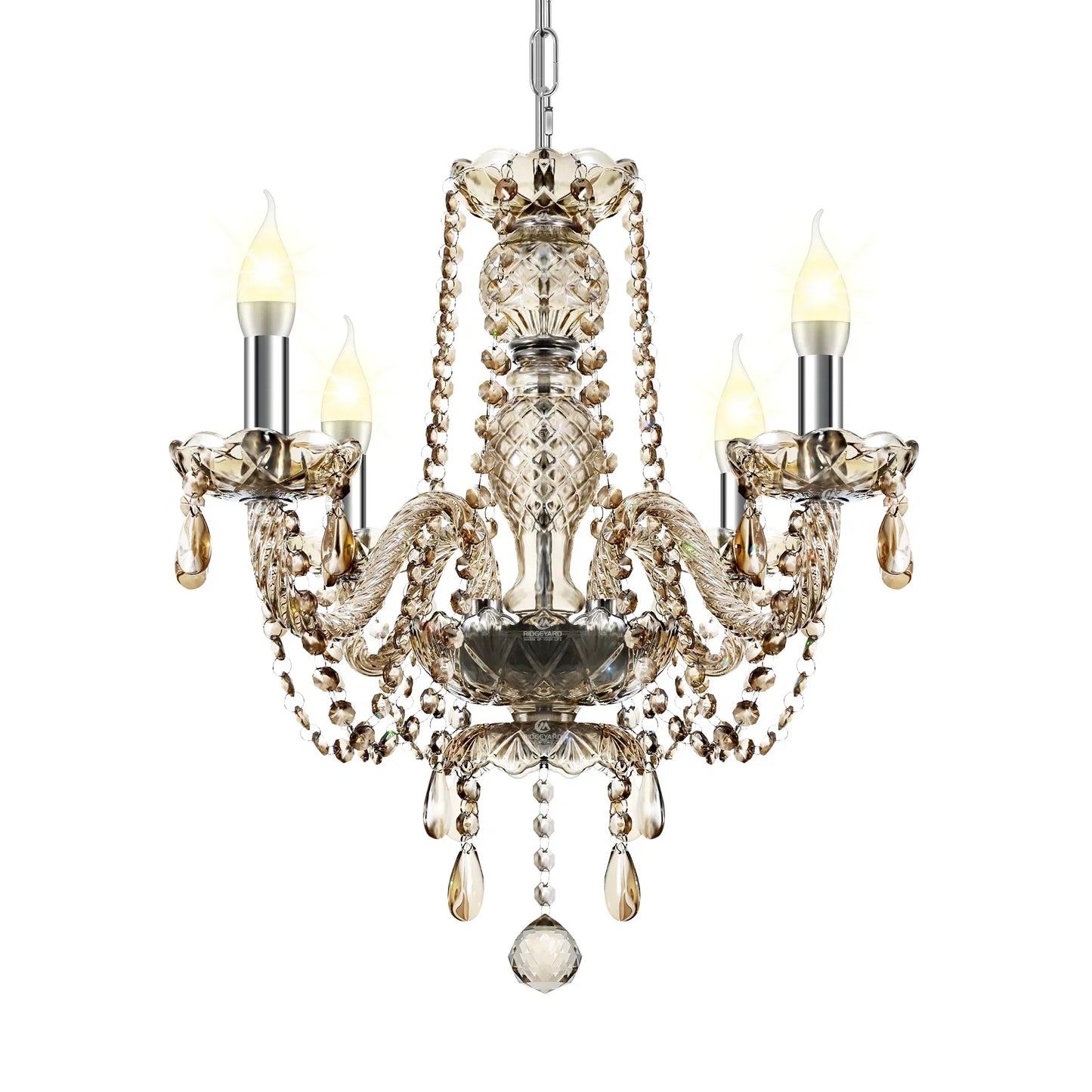 DecorBites™ Crystal Chandelier Pendant Light Cognac Gold LED Luxury Lamp for Dining Living Room