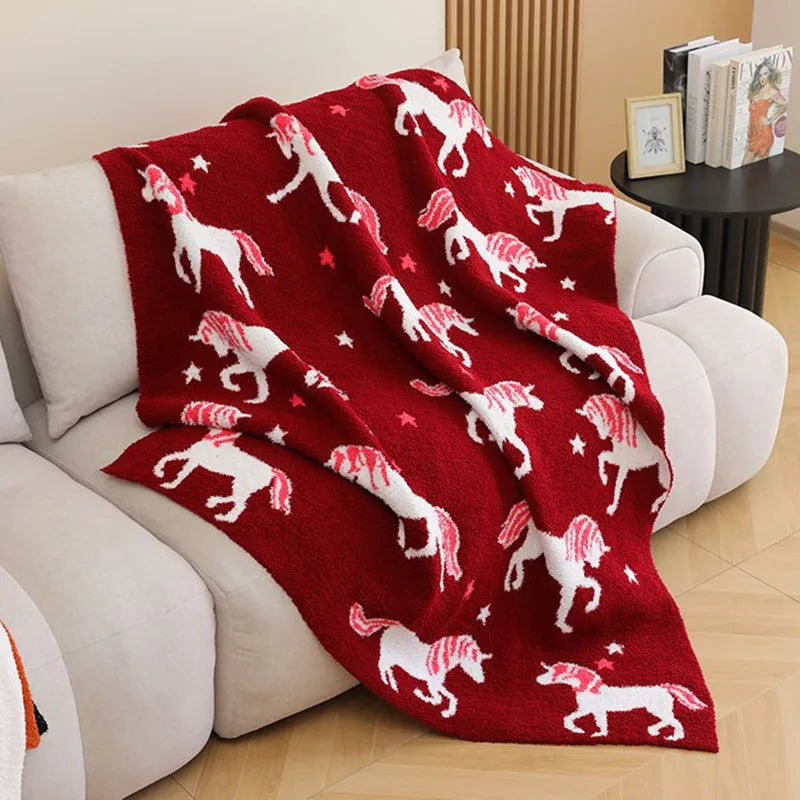 DecorBites™ Class-A Half Fleece Red Unicorn Blanket - Warm, Cozy, All-Season Quilt